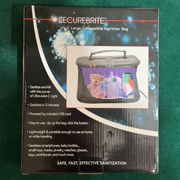 SecureBrite Portable UV-C Light Sanitizer Bag, Collapsible, Heather Grey - Picture 5 of 16